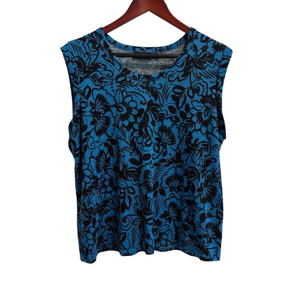 Ella Rafaella Plus Size Eco Floral Print Blue Cuffed Sleeveless Tank Size 1X - Picture 3 of 7